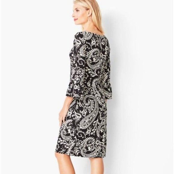 Talbots Black & White Floral Flounce Sleeve Shift Dress 4 Small - Picture 2 of 12